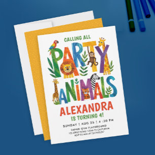 Convites Animais de Festa Coloridos Safari Selvagem Criança