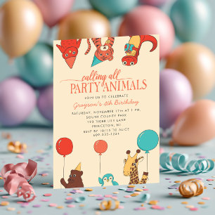 Convites Animais de Festa com Balões Aniversário Personaliz