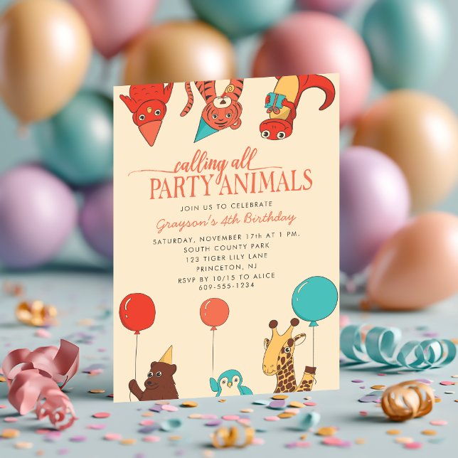 Convites Animais de Festa com Balões Aniversário Personaliz (Criador carregado)