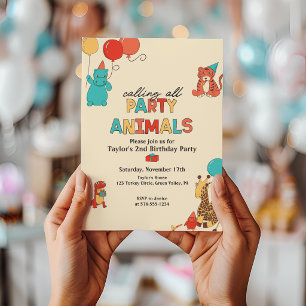 Convites Animais de Festa com Balões Cores Retrô Aniversári