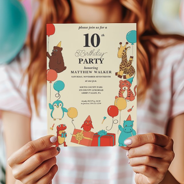 Convites Animais de Festa com Chapéus e Balões Aniversário  (Criador carregado)