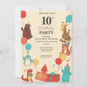 Convites Animais de Festa com Chapéus e Balões Aniversário