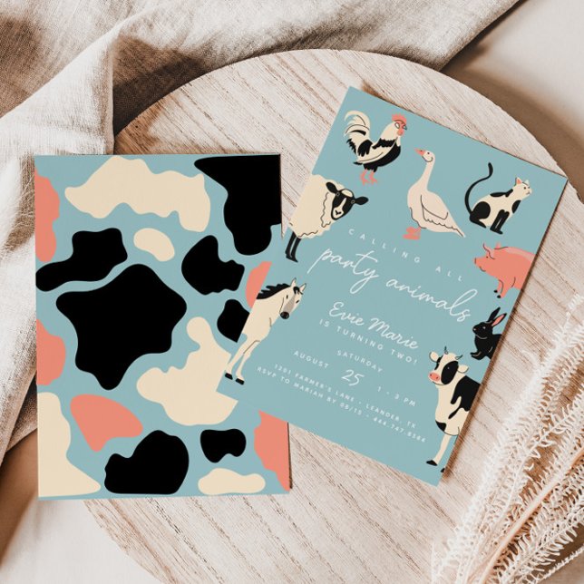 Convites Animais de festa | Crianças Impressões (Stand out with this modern and fun-filled farm-themed birthday invitation!)