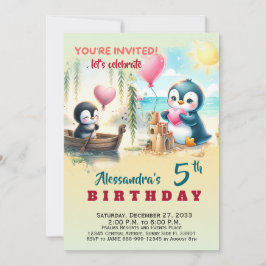 Convites Animais de Festa de Aquarela Pinguim Aquarela