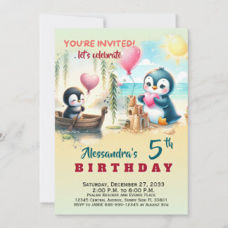 Convites Animais de Festa de Aquarela Pinguim Aquarela