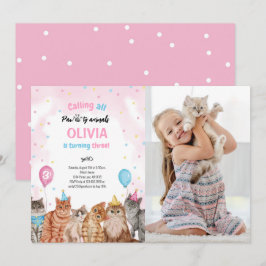 Convites Animais de Festa de Gatos Foto de Aniversário de M