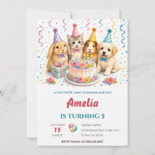 Convites Animais de Festa Fofos em Aquarela Bolo de Anivers