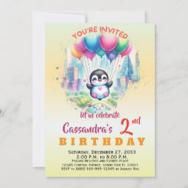 Convites Animais de Festa Fofos Pinguim Menino Menina