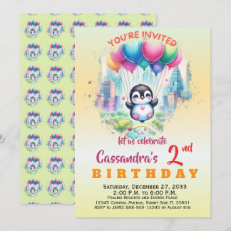 Convites Animais de Festa Fofos Pinguim Menino Menina