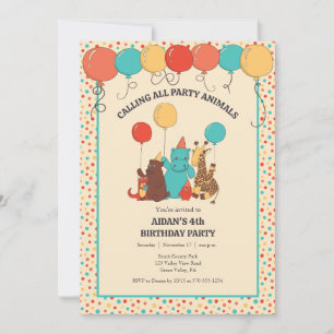 Convites Animais de Festa Hipopótamo, Girafa, Urso Aniversá