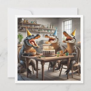 Convites Animais de festa, jacarés comendo aniversário de b