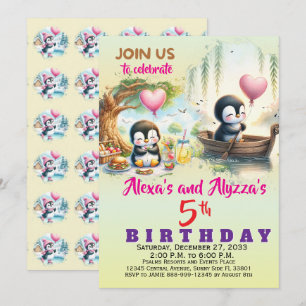 Convites Animais de Festa Modernos e Fofos Pinguim Aquarela