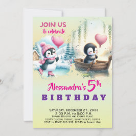 Convites Animais de Festa Modernos e Fofos Pinguim Aquarela