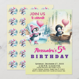 Convites Animais de Festa Modernos e Fofos Pinguim Aquarela