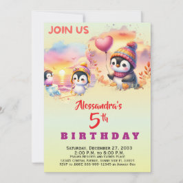 Convites Animais de Festa Modernos Pinguim Aquarela