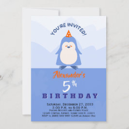 Convites Animais de Festa Penguins Aquarela Azul Moderna