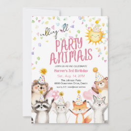 Convites Animais de festa rosa no Chapéu de festa