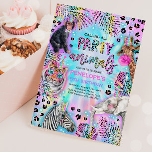 Convites Animais de festa Safari Neon Rainbow Cheetah Birth