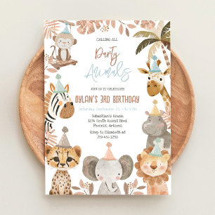 Convites Animais de Festa Safari Selva Zoológico Aniversári