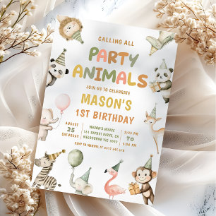 Convites Animais de Festa Safari Selvagem 1º Aniversário