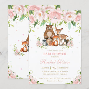 Convites Animais De Floresta Blush Chá de fraldas Floral R