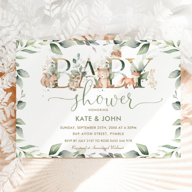 Convites Animais de Floresta Chic Chá de fraldas Verde Neut (Criador carregado)