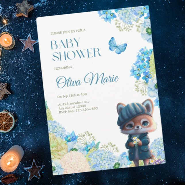 Convites Animais de Floresta Cura Fox Chá de fraldas Floral (Criador carregado)