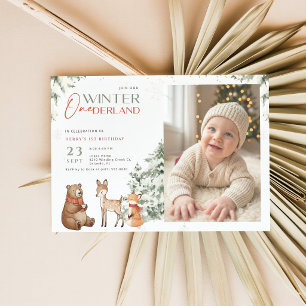 Convites Animais de Inverno Onederland Foto de Criança Prim