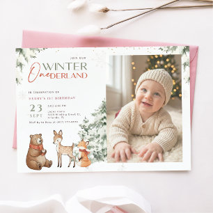 Convites Animais de Inverno Onederland Foto de Criança Prim