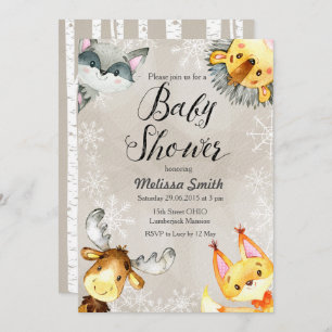 Convites Animais de inverno Woodland Baby Shower