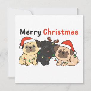 Convites Animais de Natal Pug Cães Bonitos Feliz Natal Em