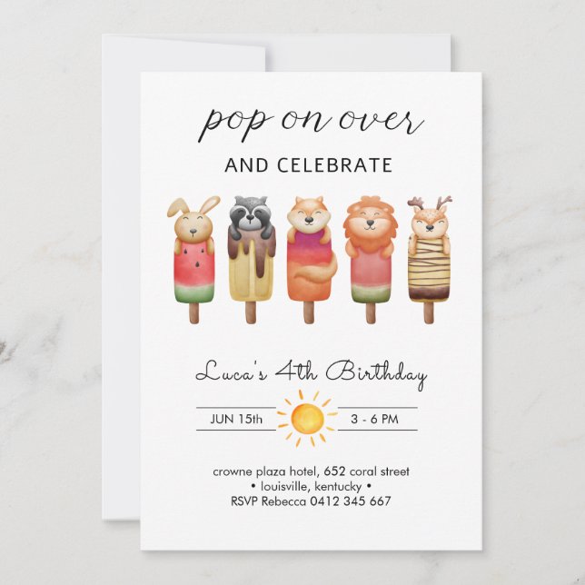 Convites Animais de Picolé Aniversário (Frente)