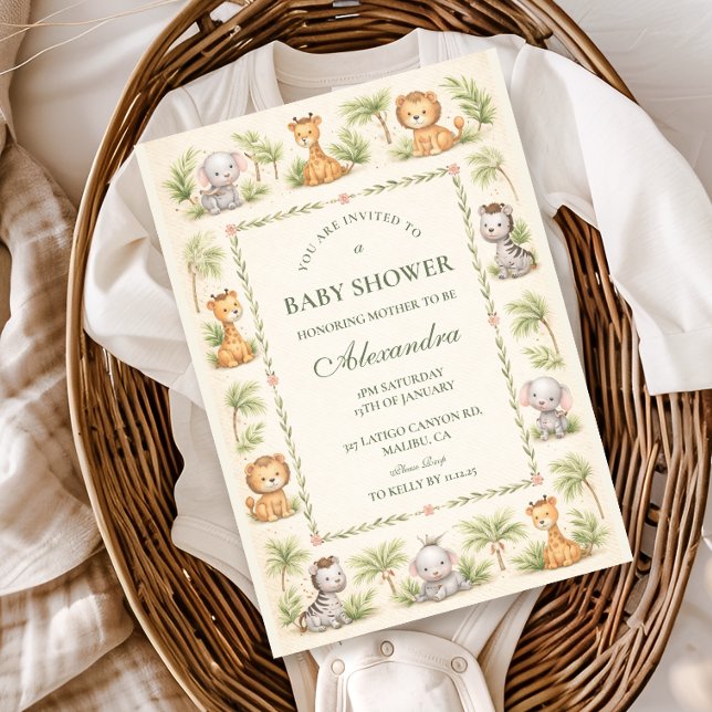 Convites Animais de Safari Caprichosos Chá de Bebê (Criador carregado)