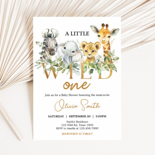 Convites Animais de Safari Chuvinha de Amor Chá de Bebê (Safari Animals Little Wild One Baby Shower Invitation)