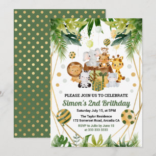 Convites Animais de Safari da Selva em Aquarela Aniversário