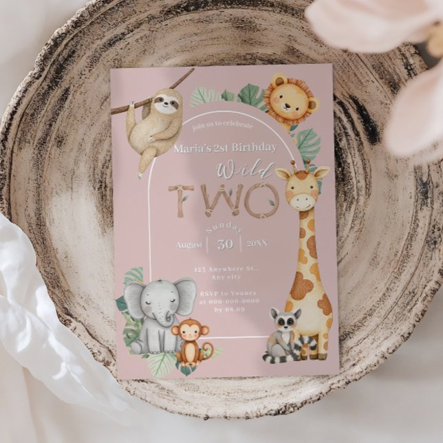 Convites Animais de Safari da Selva Tropical Rosa  (Criador carregado)