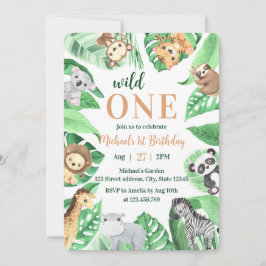 Convites Animais de Safari em Aquarela Aniversário de 1 ano