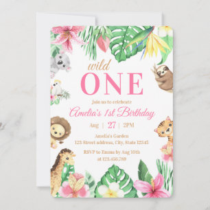Convites Animais de Safari em Aquarela Aniversário de 1 ano