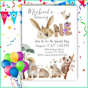 Convites Animais de Safari em Aquarela para Primeiro Aniver