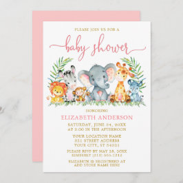 Convites Animais de Safari em Aquarela, Texto em Dourado pa