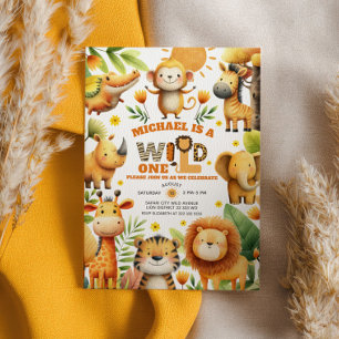 Convites Animais de Safari em Aquarela WILD ONE 1º Aniversá