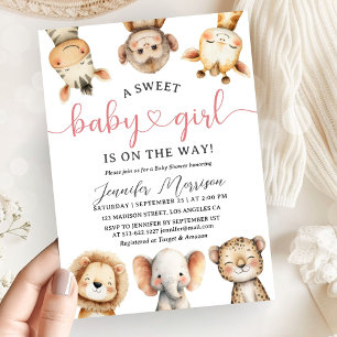 Convites Animais de Safari Menina Chuvada de Bebê Tropical 