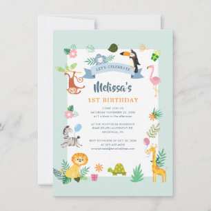 Convites Animais de Safari na Selva Aniversário de 1 ano
