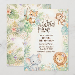 Convites Animais de Safari na Selva Cinco 5º Aniversário