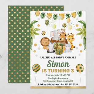 Convites Animais de Safari na Selva em Aquarela Aniversário