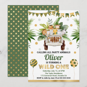 Convites Animais de Safari na Selva em Aquarela Aniversário