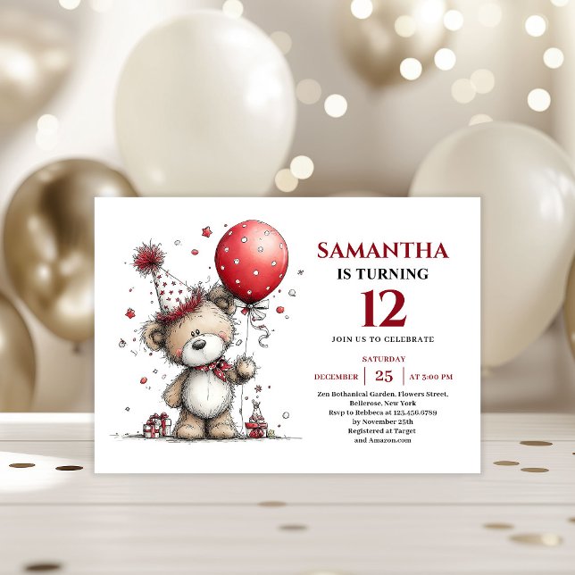 Convites Animais de urso estilizados e caprichosos impressã (Stylish whimsical animals print kids birthday invitation

)