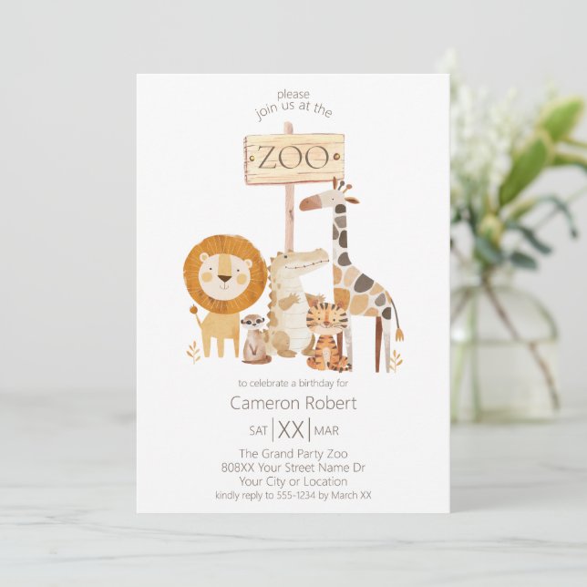 Convites Animais de Zoológico Bebês Fofos (Em pé/Frente)
