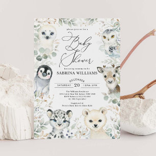 Convites Animais do Ártico Inverno Chá de fraldas Neutro de