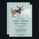 Convites Animais do Ártico na Festa de Natal do Winter Hats<br><div class="desc">Estes convites personalizados são perfeitos para festas de férias e outros eventos de inverno. Eles apresentam ilustrações pintadas de animais agudos do Ártico vestindo chapéus de inverno de malha. Há um urso polar, um alce, uma rena, um alfinete, e raposa do Ártico. Todo o texto destes convites está pronto para...</div>